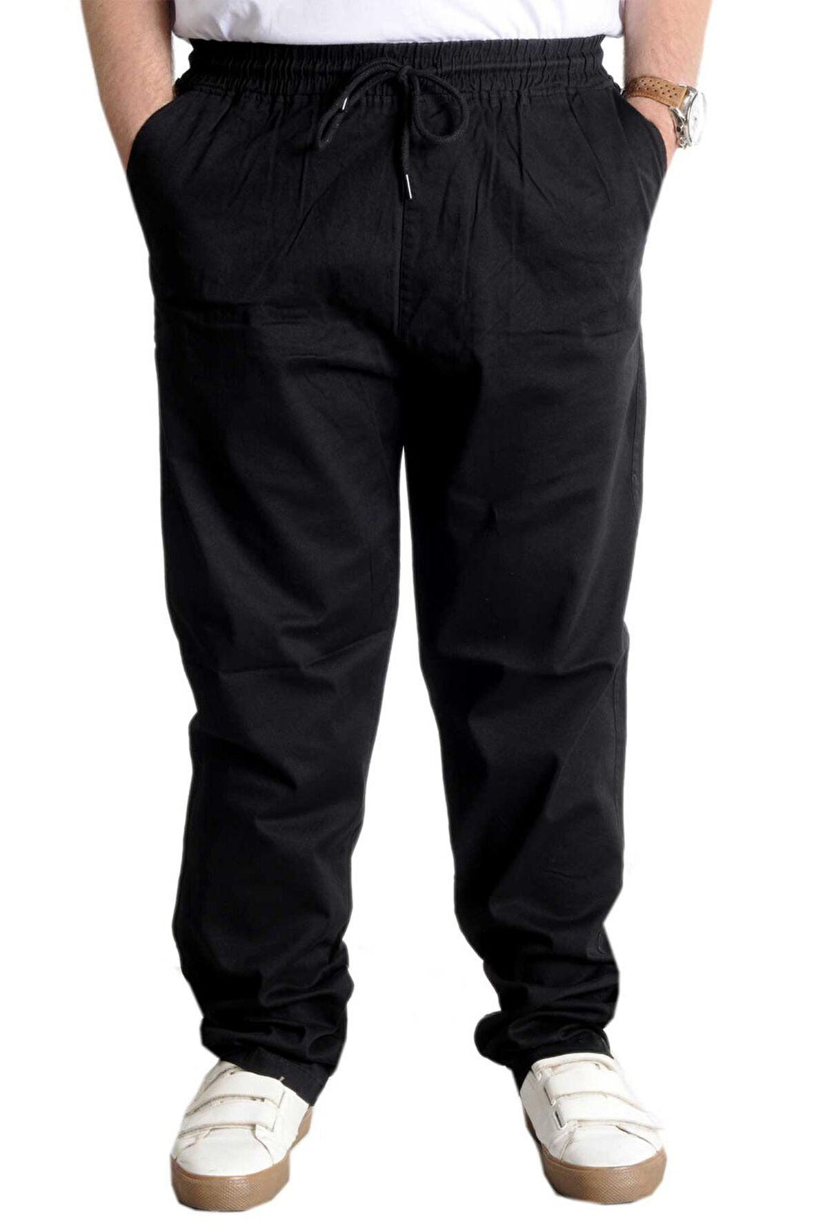 Mode XL Büyük Beden Pantolon Gabardin Kargo Düz Paça Jogger Doğa 21928 Siyah