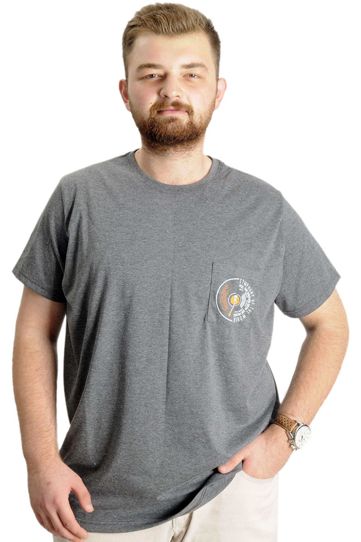 Mode XL Büyük Beden Erkek T-Shirt Bis Yaka Symphony 23202 Antramelanj
