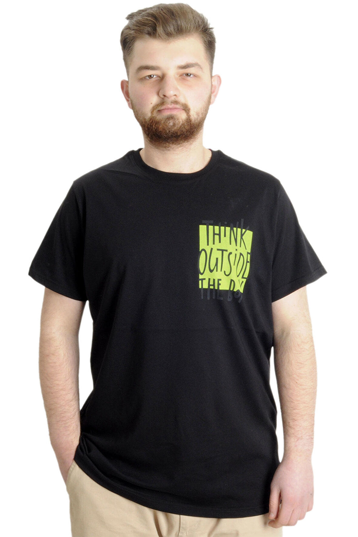 Mode XL Büyük Beden Erkek T-shirt OUTSIDE 23106 Siyah