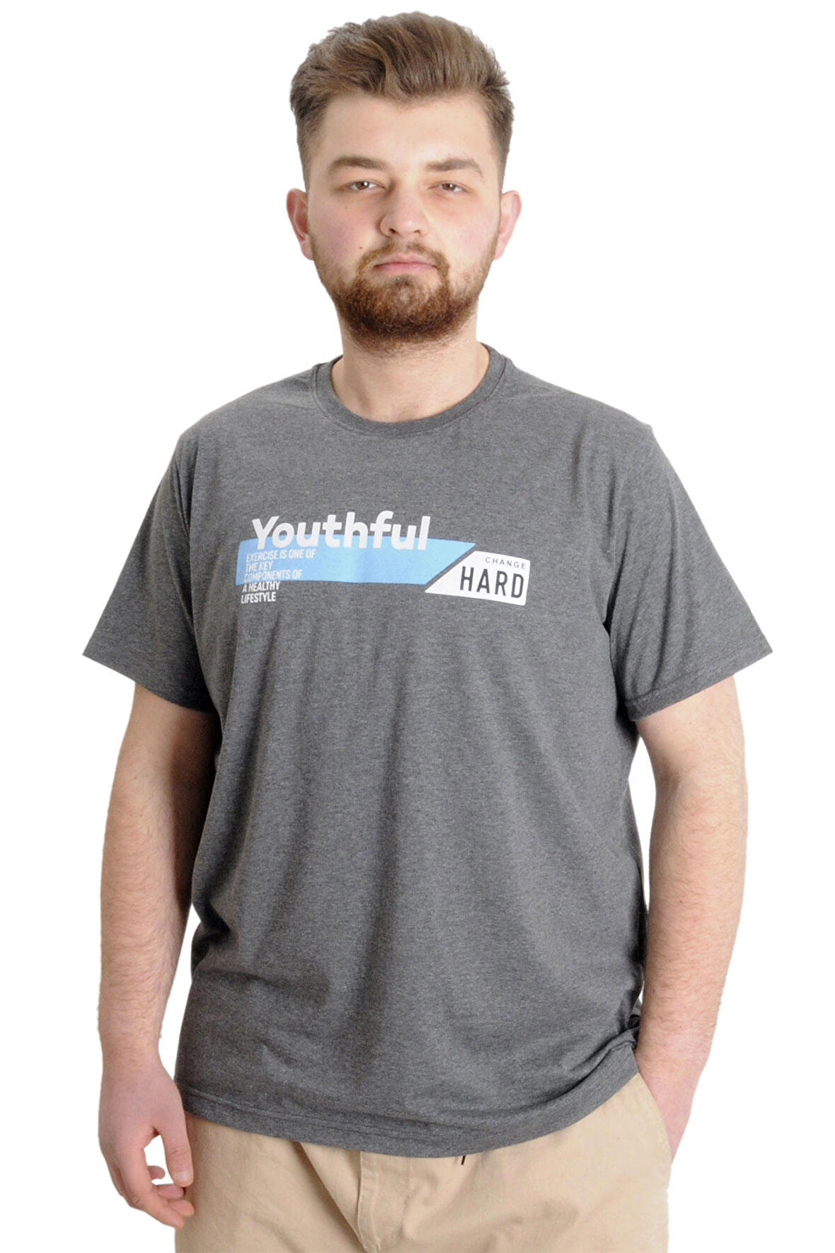 Mode XL Büyük Beden Erkek T-shirt YOUTHFUL 23107 Antramelanj