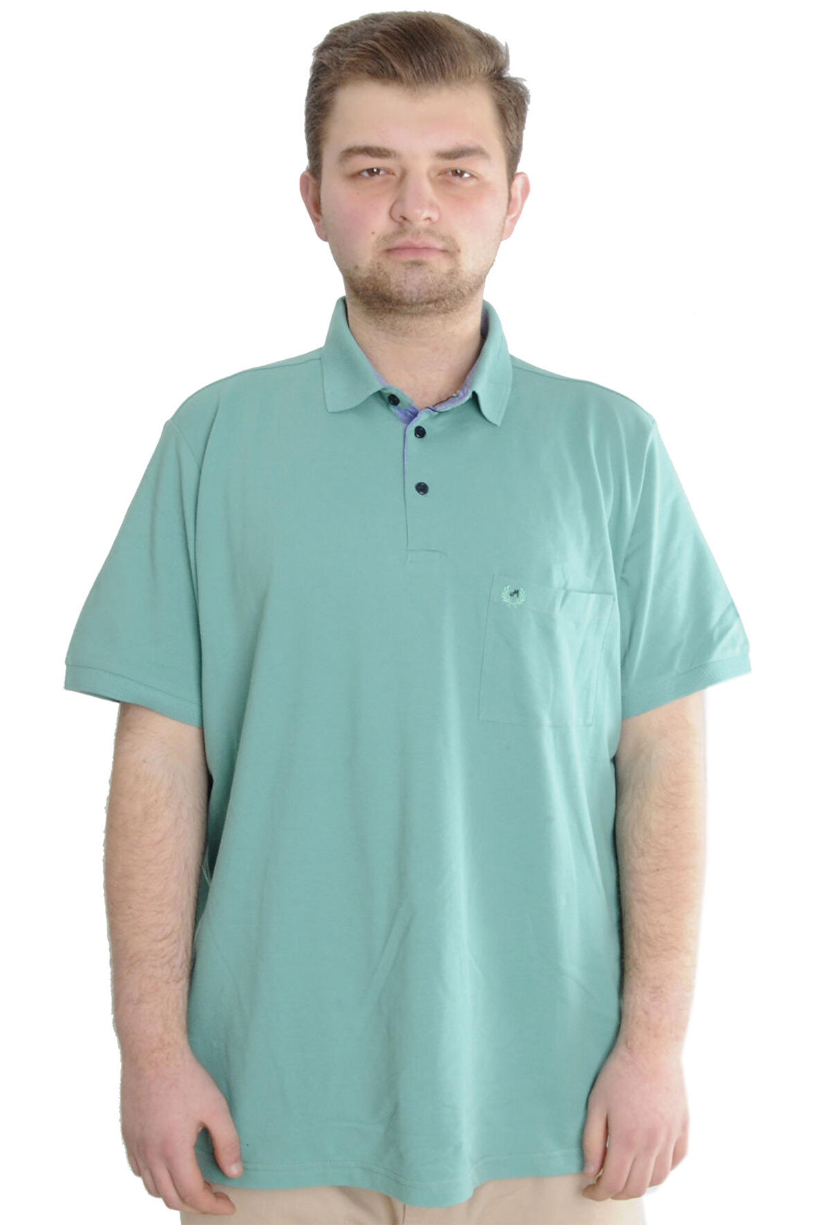 Mode XL Battal Beden Erkek Tshirt Polo Yaka Cepli Klasik Pike 20552 Çağla Yeşili