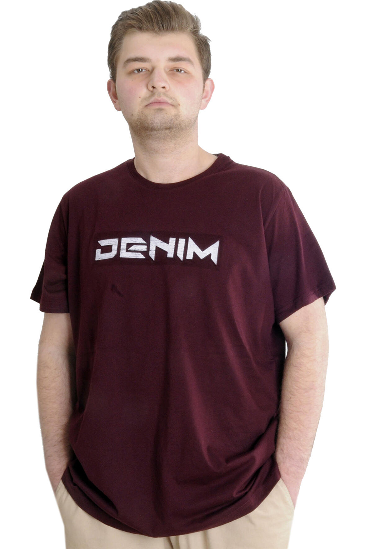Mode XL Büyük Beden Erkek T-shirt DENIM 23115 Mürdüm