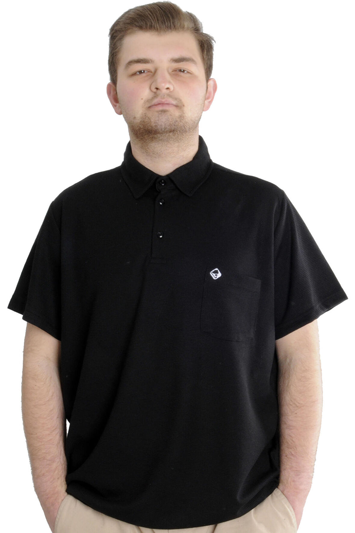 Mode XL Büyük Beden Erkek T-shirt Polo Cepli Golf WAFFLE 23320 Siyah