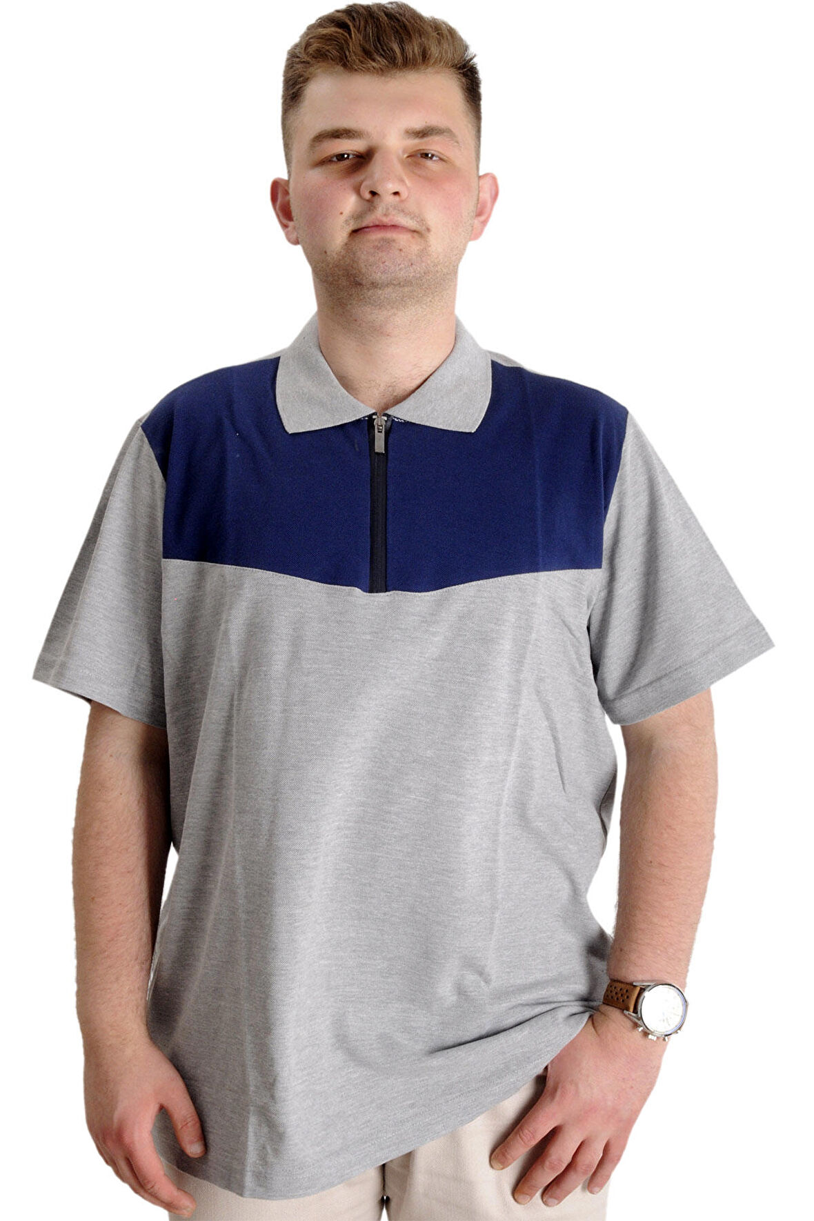 Mode XL Büyük Beden Erkek T-shirt Polo FRAGMENTED 23325 Grimelanj