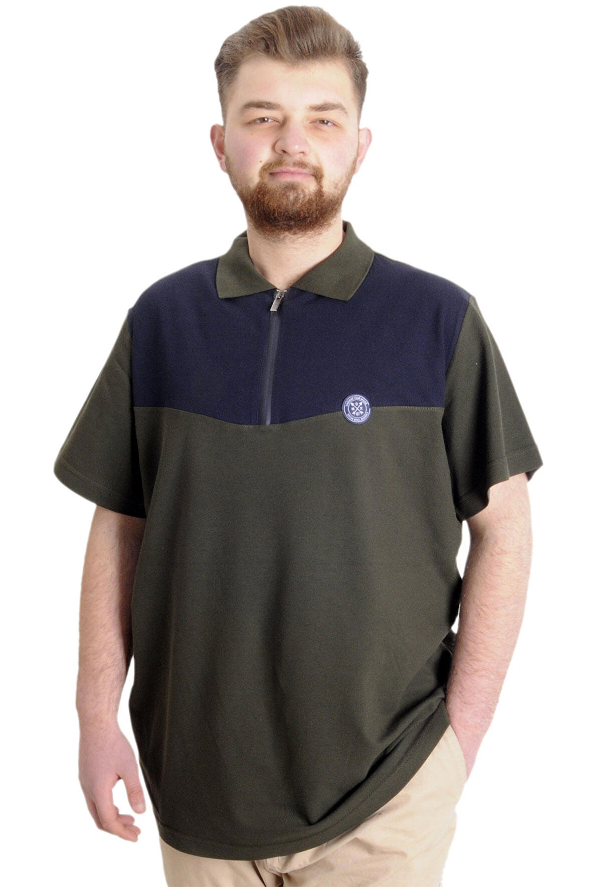 Mode XL Büyük Beden Erkek T-shirt Polo FRAGMENTED 23325 Haki