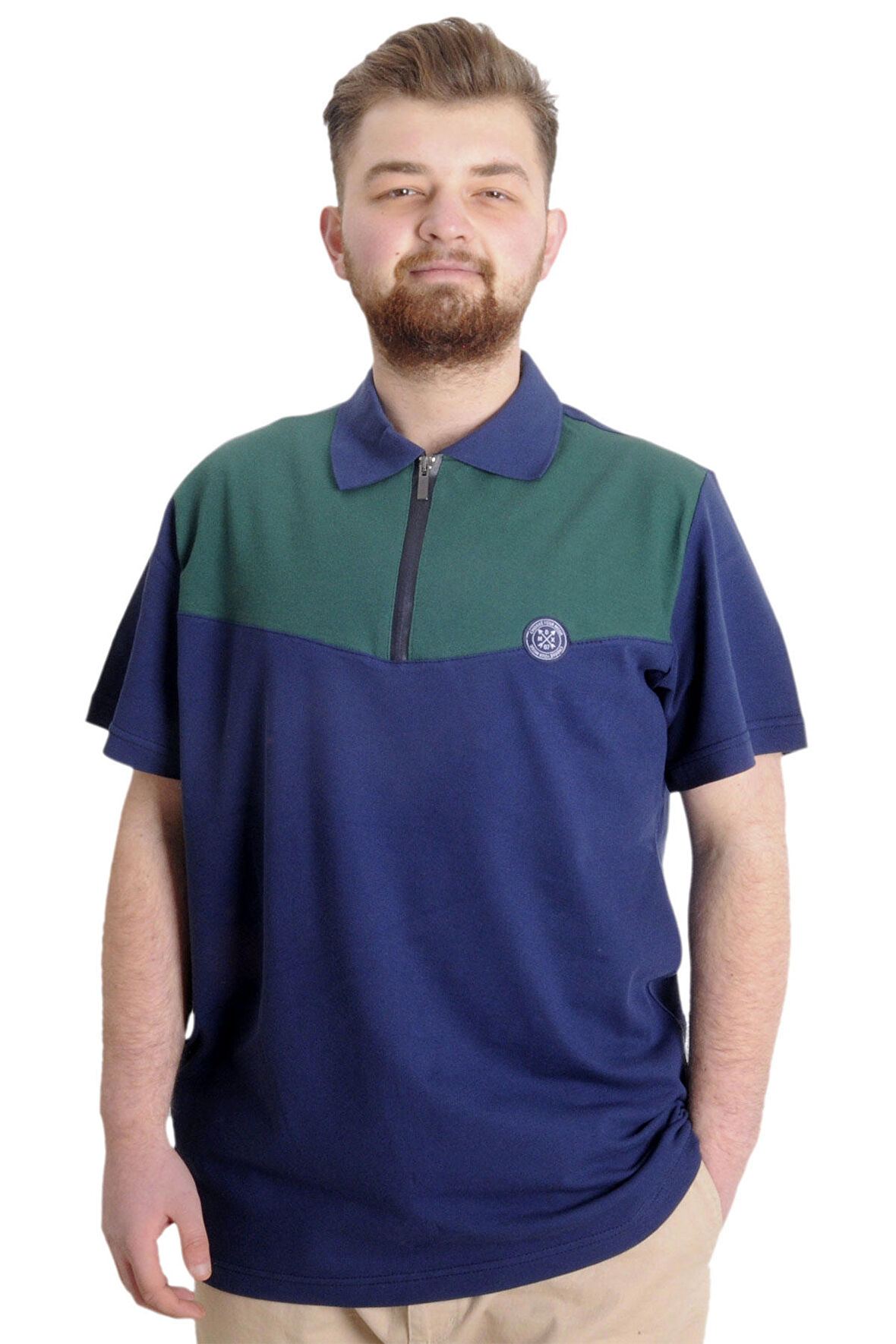 Mode XL Büyük Beden Erkek T-shirt Polo FRAGMENTED 23325 Mavi