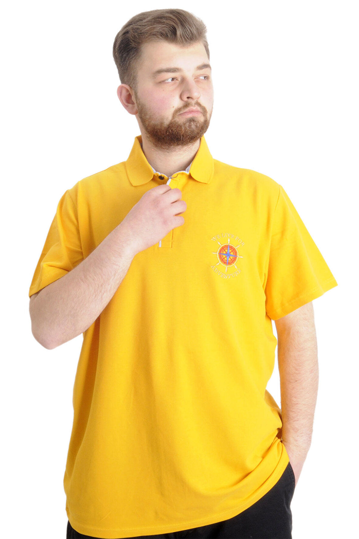 Mode XL Büyük Beden Erkek T-shirt Polo ADVENTURE 23323 Hardal