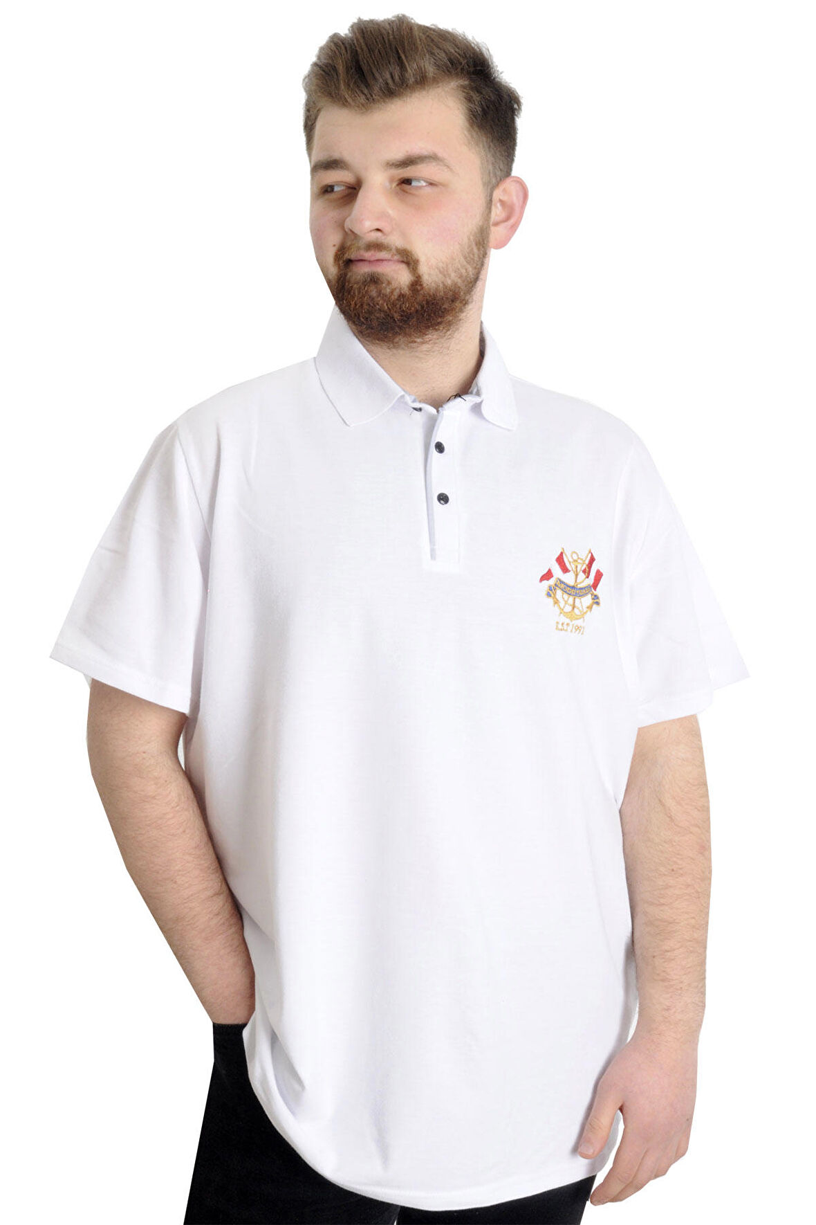 Mode XL Büyük Beden Erkek T-shirt Polo MODE TEAM 23324 Beyaz