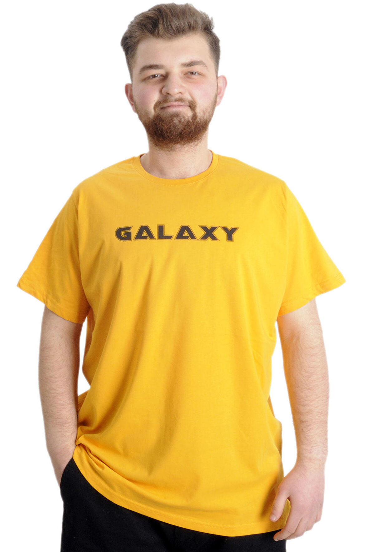 Mode XL Büyük Beden Erkek T-shirt GALAXY 23125 Hardal
