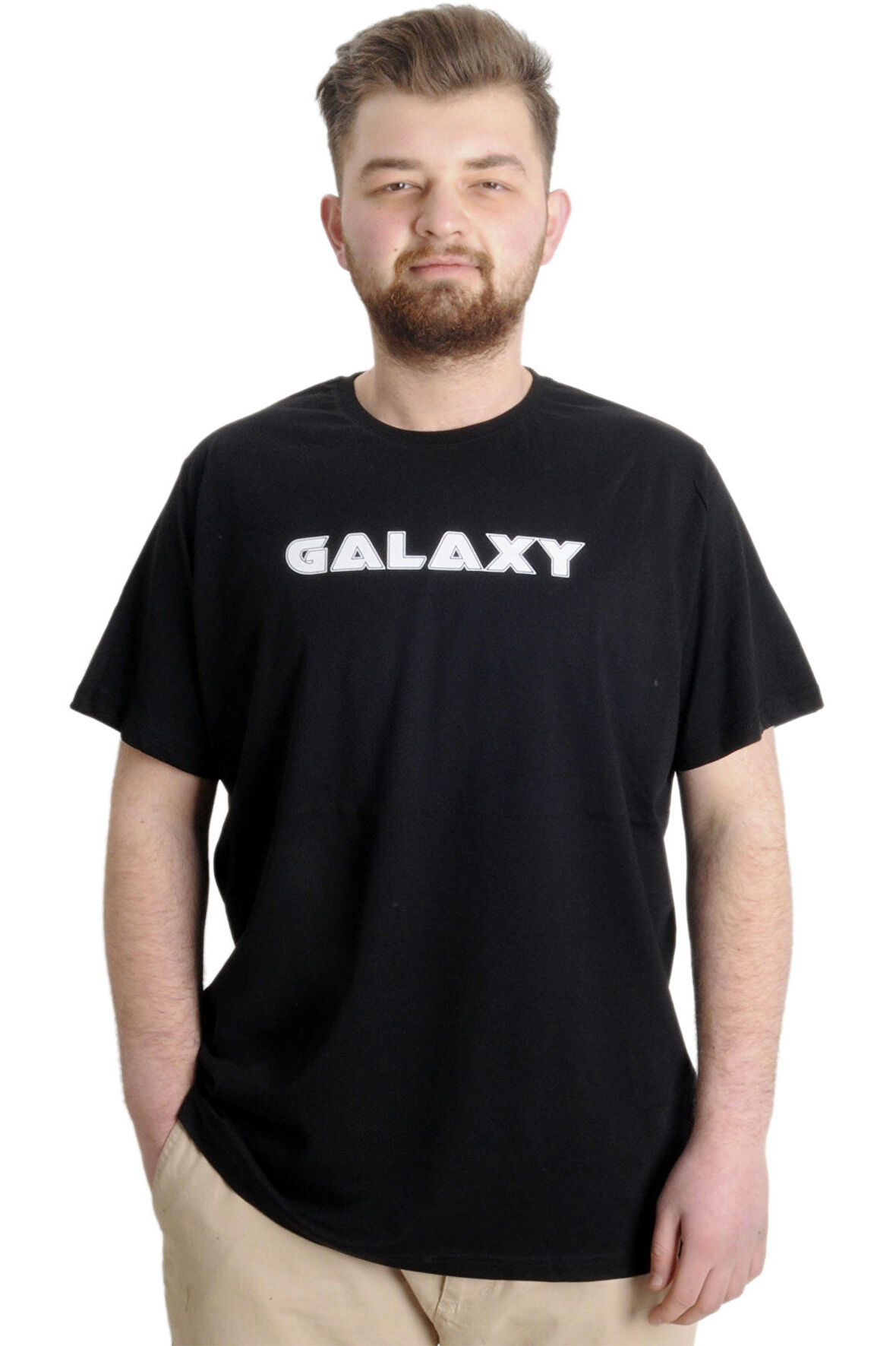Mode XL Büyük Beden Erkek T-shirt GALAXY 23125 Siyah