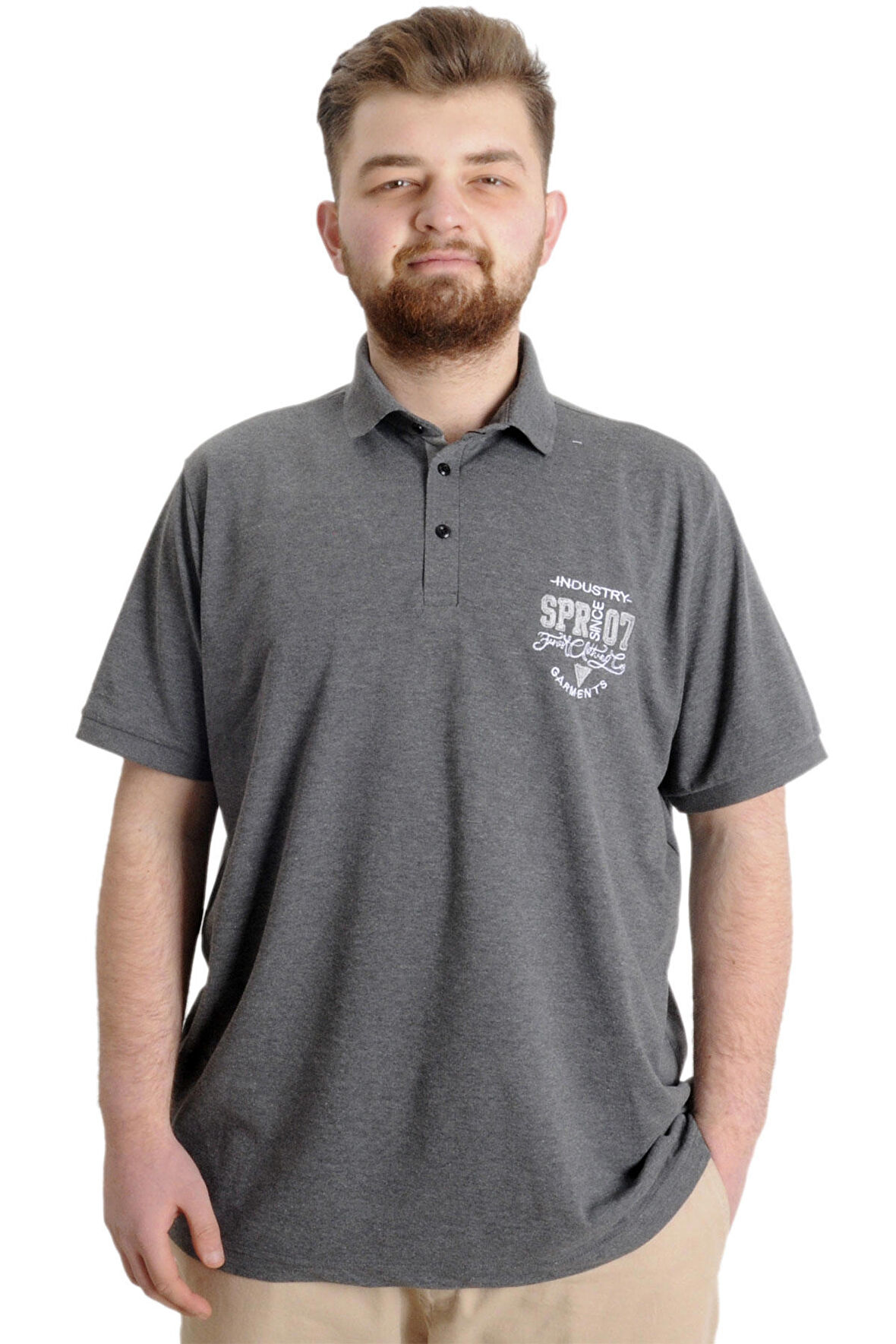 Mode XL Büyük Beden Erkek T-shirt Polo INDUSTRY 23316 Antramelanj