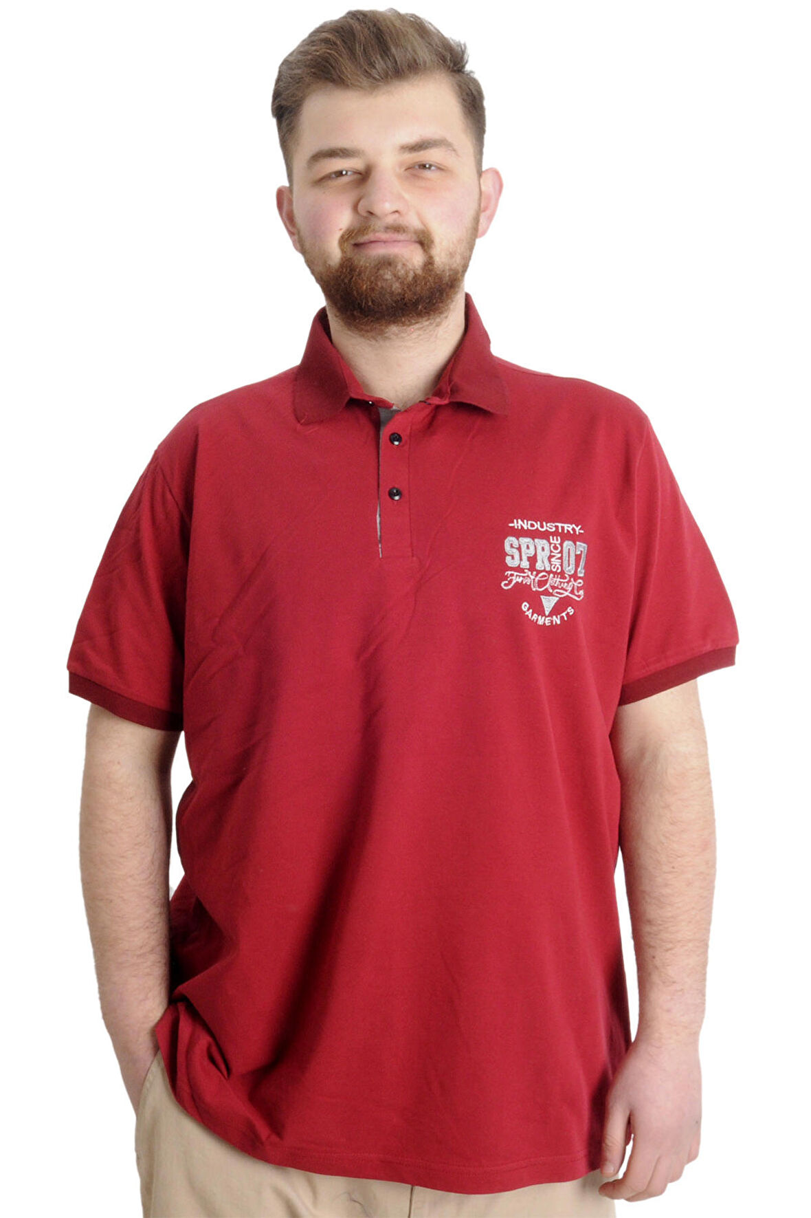 Mode XL Büyük Beden Erkek T-shirt Polo INDUSTRY 23316 Bordo
