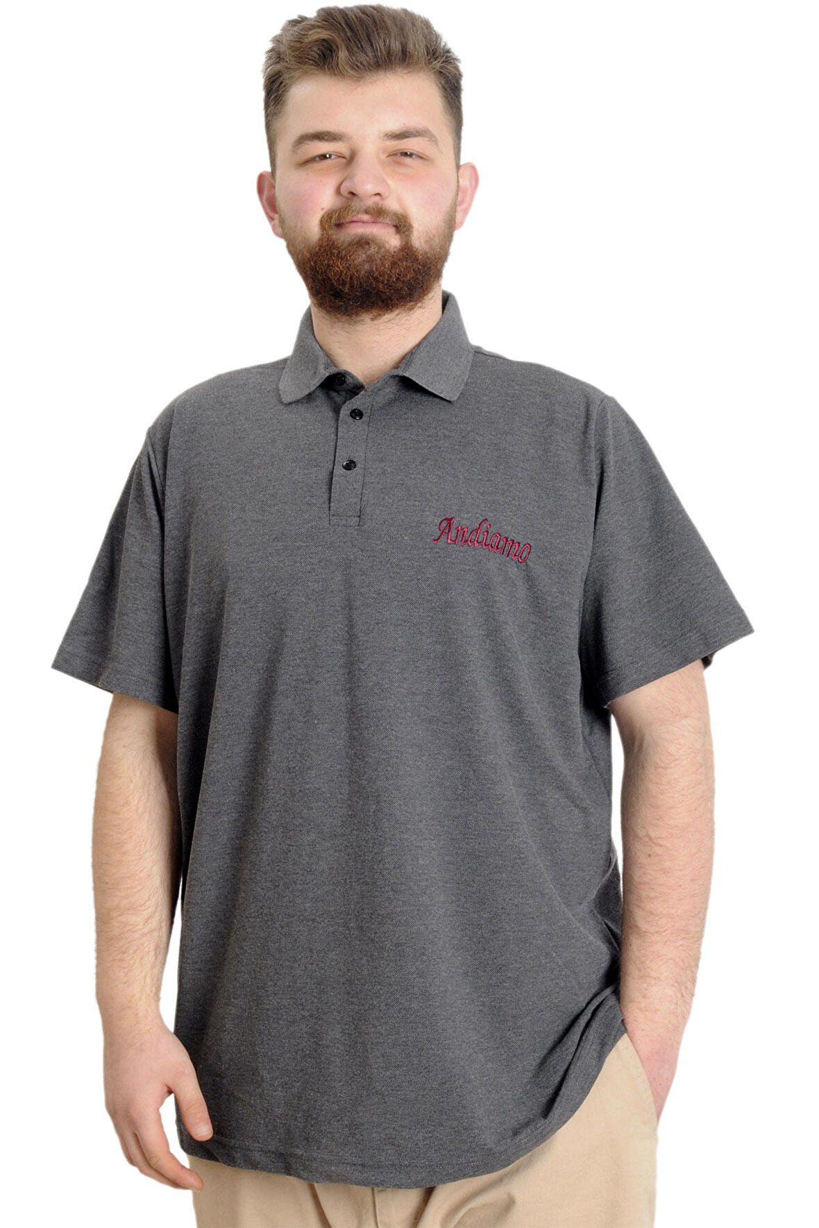 Mode XL Büyük Beden Erkek T-shirt Polo CARPE DIEM 23333 Antramelanj