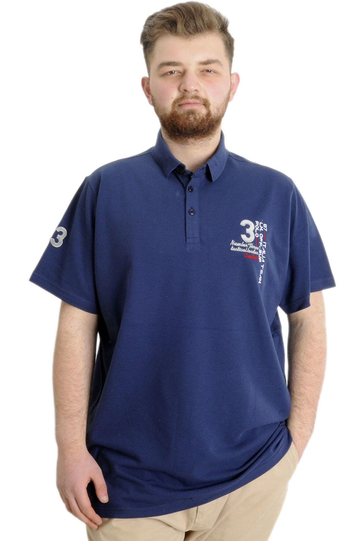 Mode XL Büyük Beden Erkek T-shirt Polo CAPTIAN 23338 İndigo