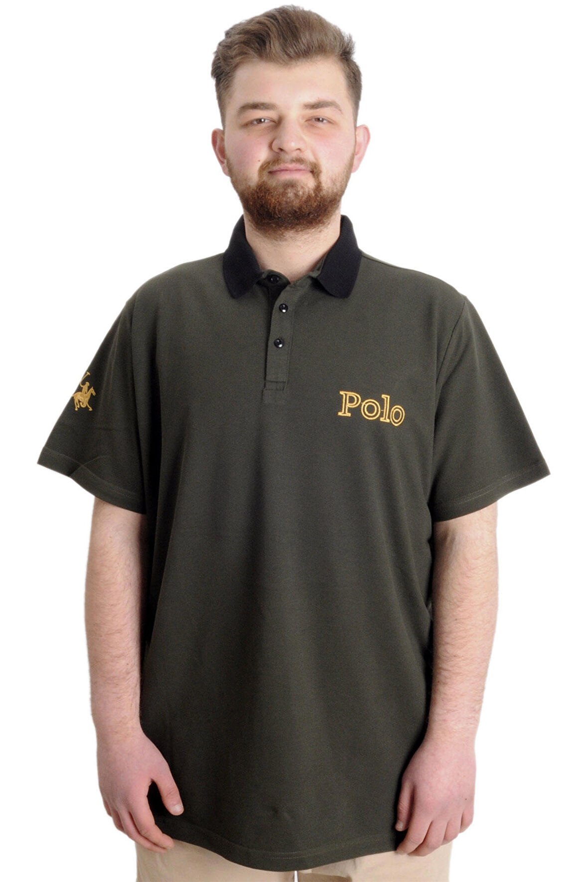 Mode XL Büyük Beden Erkek T-shirt Polo HORSE 23339 Haki
