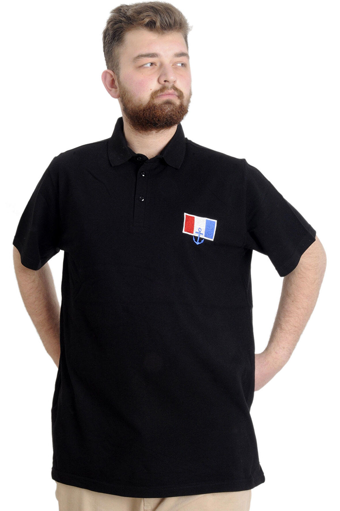 Mode XL Büyük Beden Erkek T-shirt Polo ABSOLUTE DESTINY 23335 Siyah