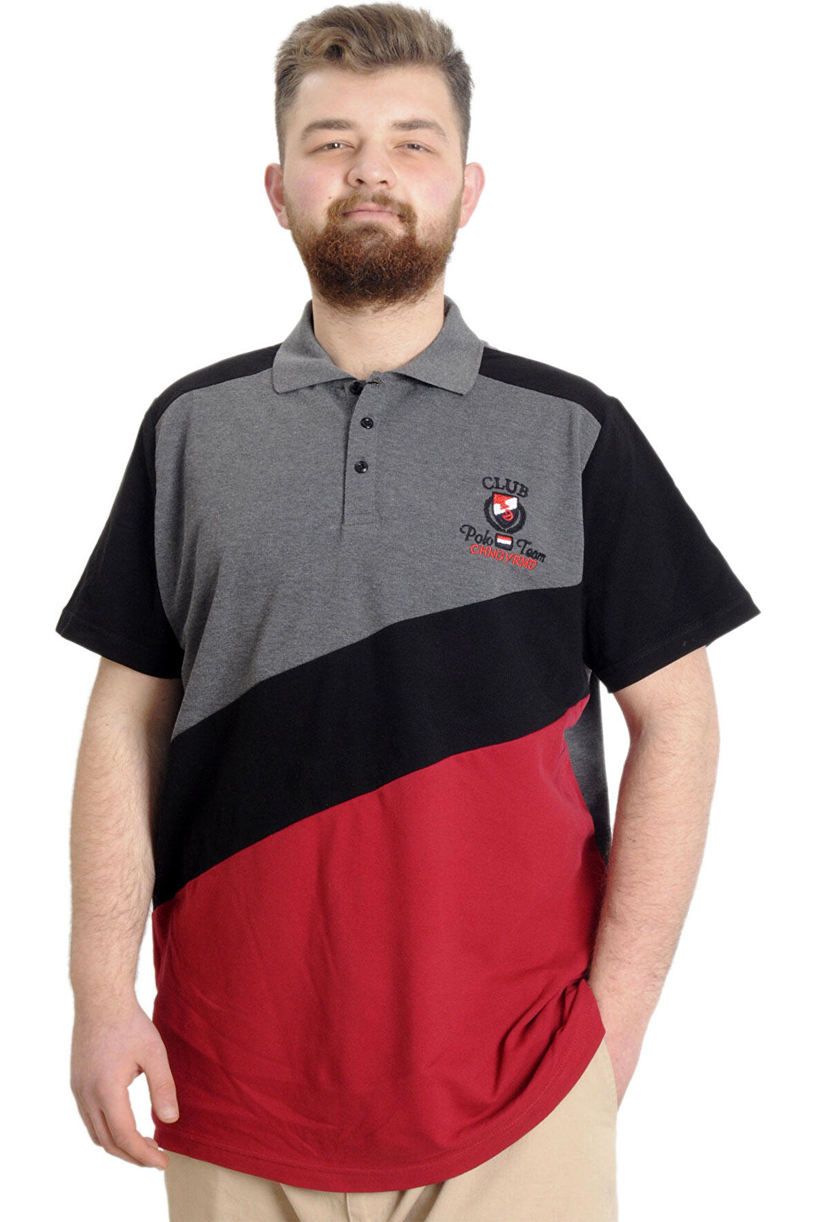 Mode XL Büyük Beden Erkek T-shirt Polo CLUB 23326 Antramelanj