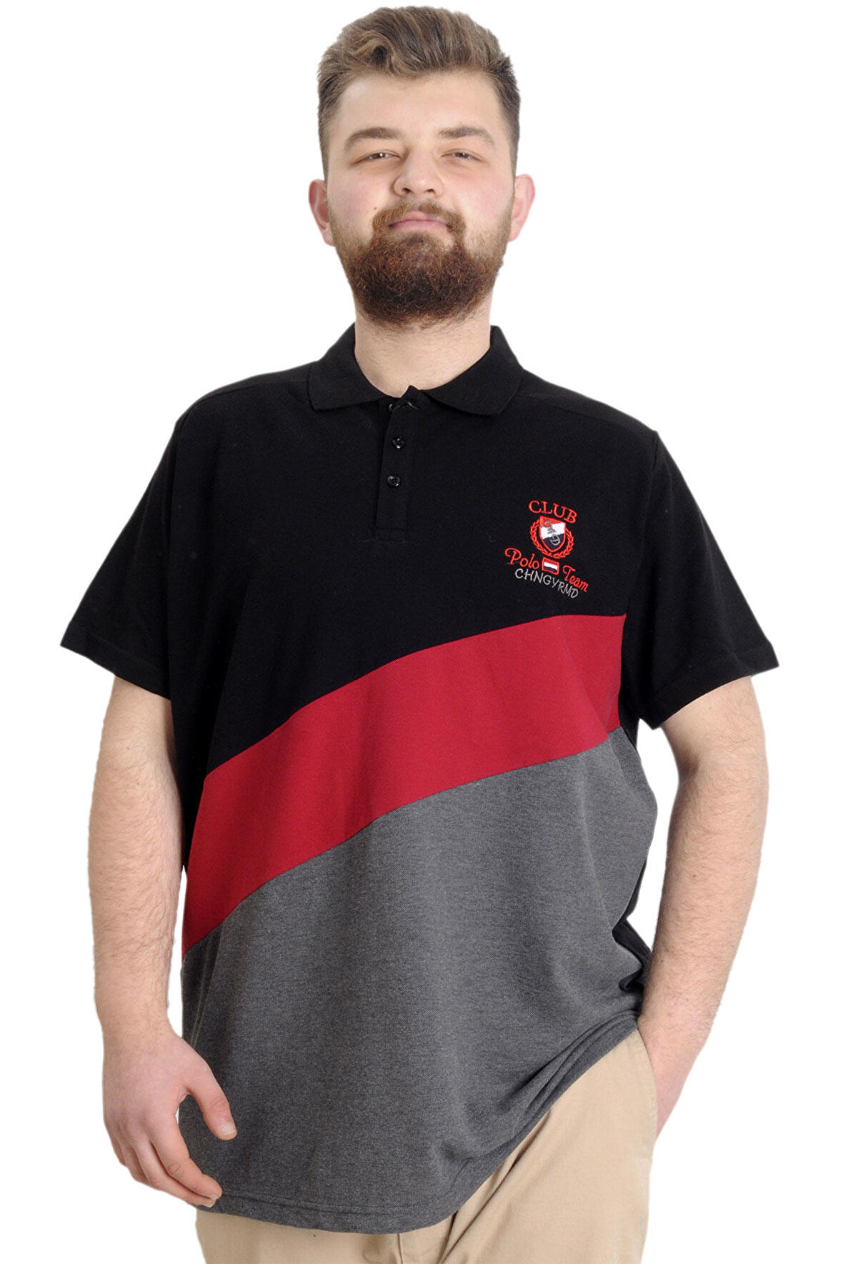Mode XL Büyük Beden Erkek T-shirt Polo CLUB 23326 Siyah