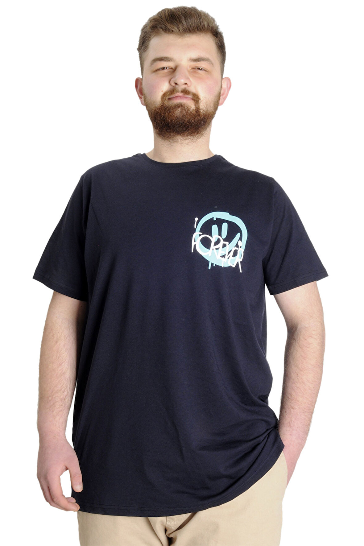 Mode XL Büyük Beden Erkek T-shirt FOREVER 23138 Lacivert