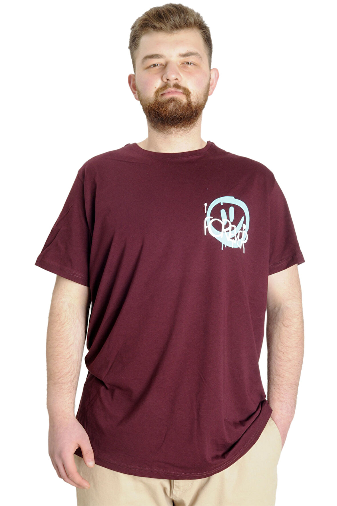 Mode XL Büyük Beden Erkek T-shirt FOREVER 23138 Mürdüm