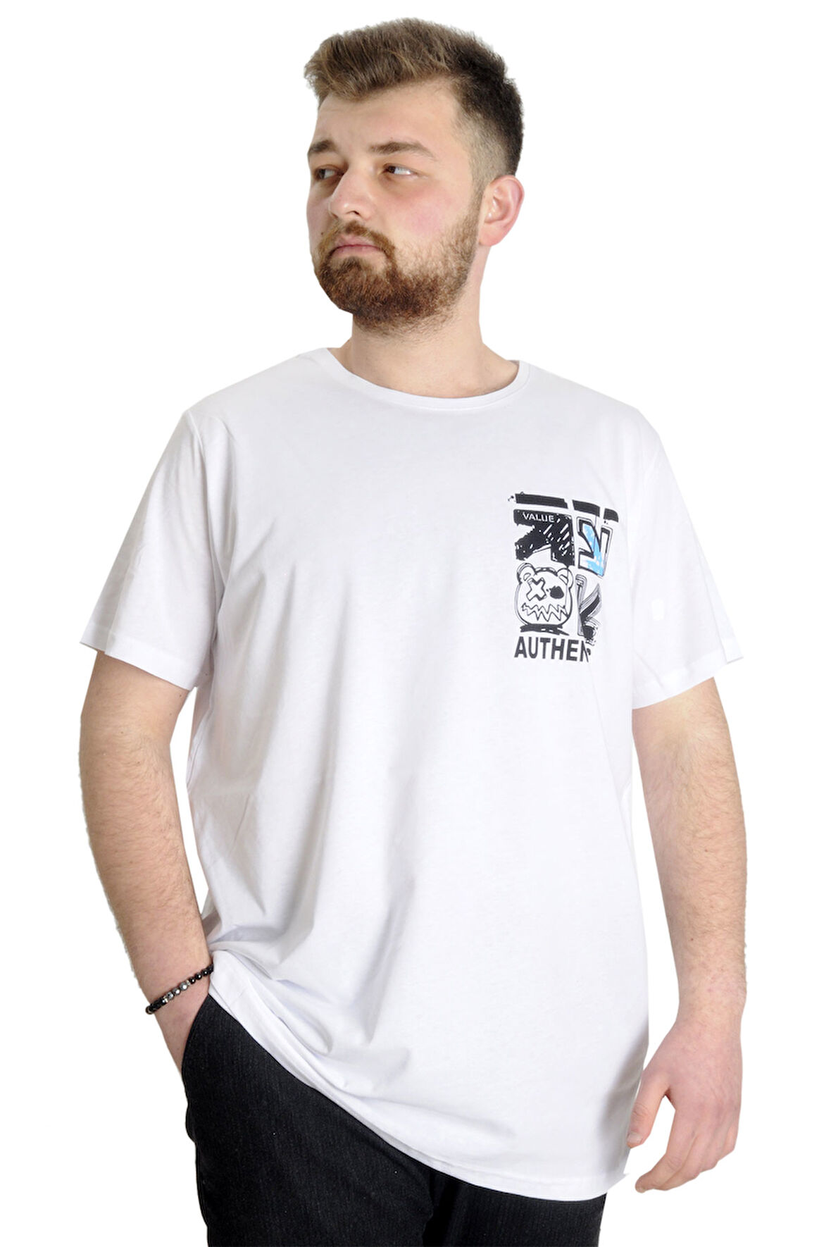 Mode XL Büyük Beden Erkek T-shirt AUTHENTIC 23140 Beyaz