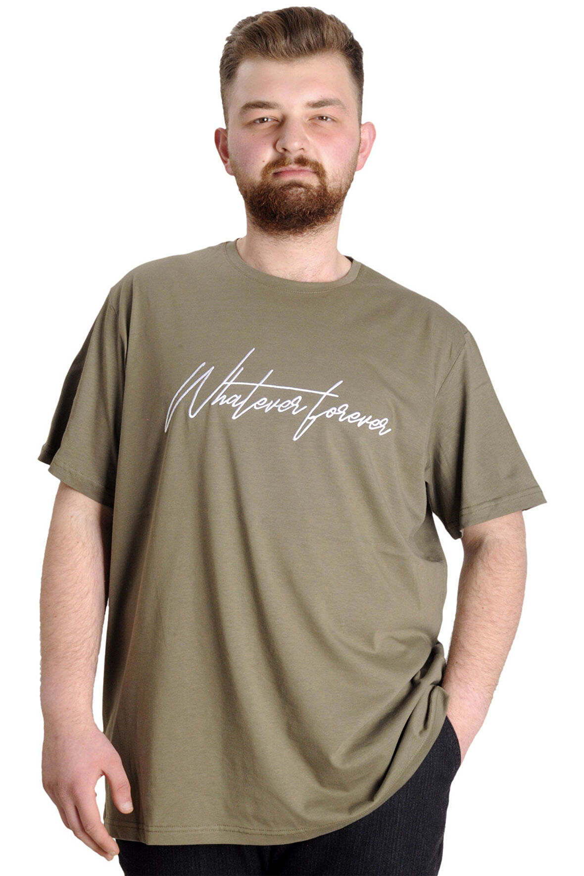 Mode XL Büyük Beden Erkek T-shirt WF 23157 Haki