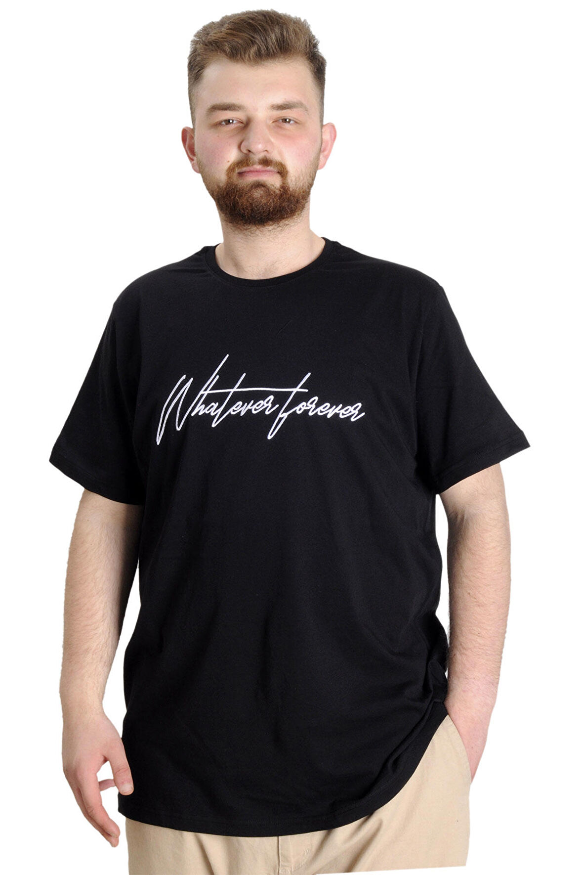 Mode XL Büyük Beden Erkek T-shirt WF 23157 Siyah