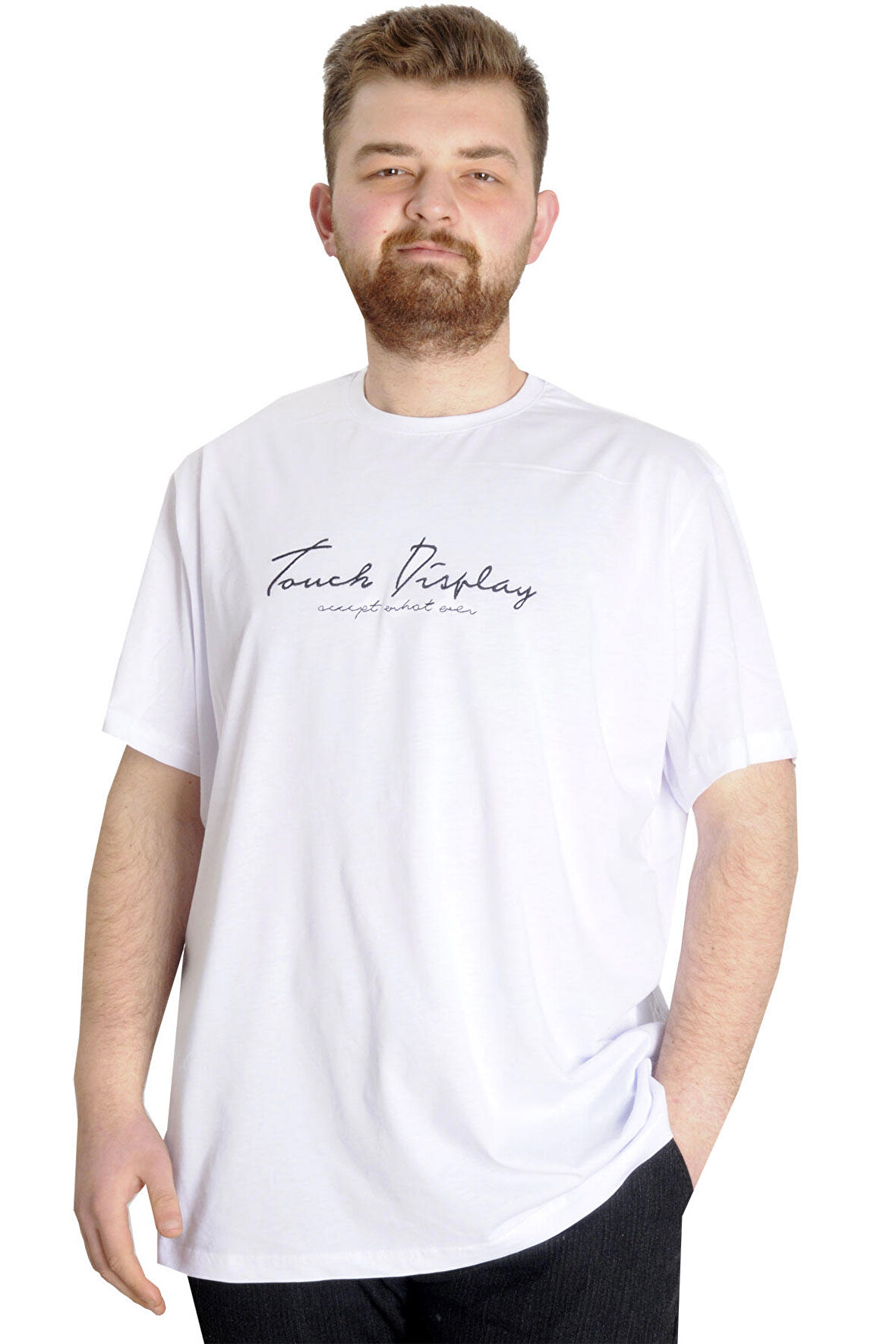 Mode XL Büyük Beden Erkek T-shirt TOUCH 23158 Beyaz