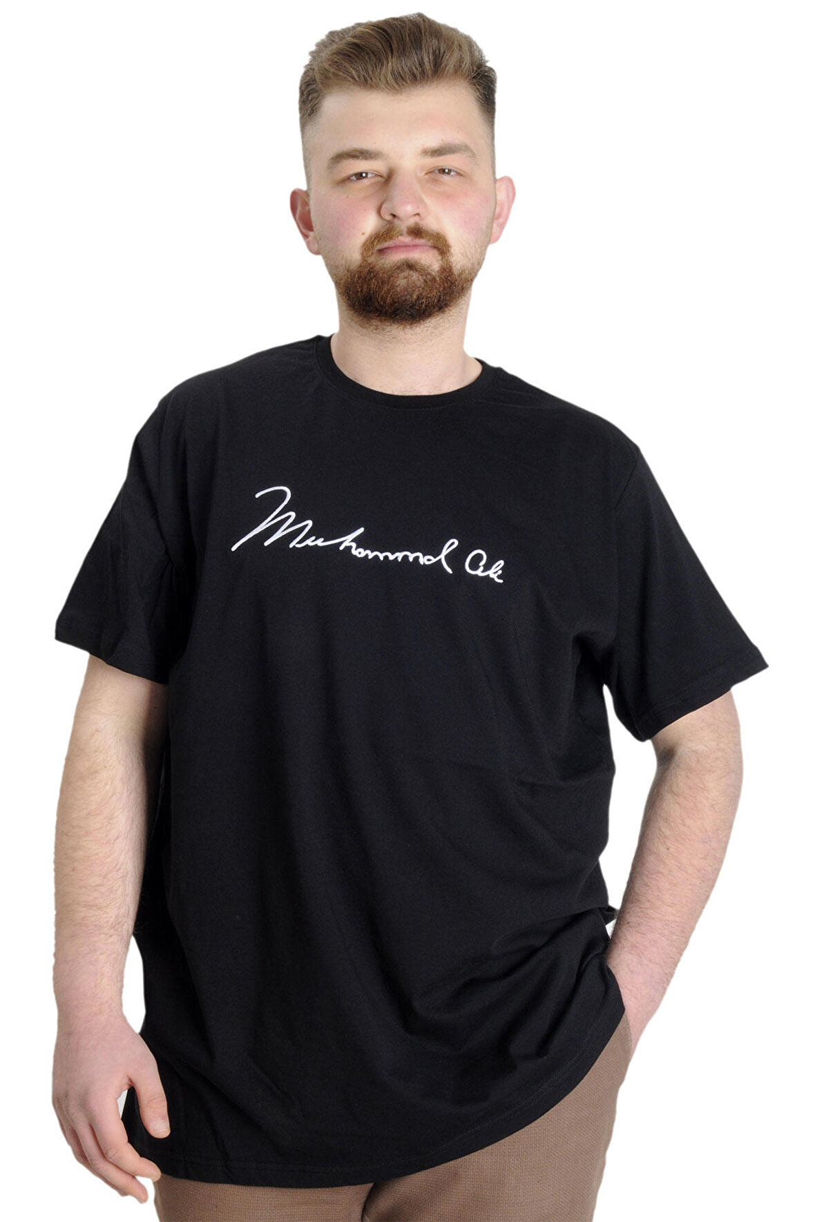 Mode XL Büyük Beden Erkek T-shirt MUHAMMED ALI 23160 Siyah