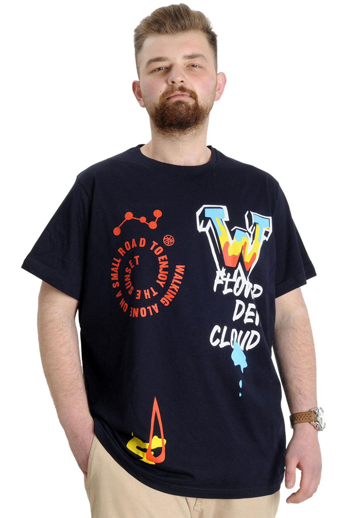 Mode XL Büyük Beden Erkek T-shirt DEW CLOUD 23145 Lacivert