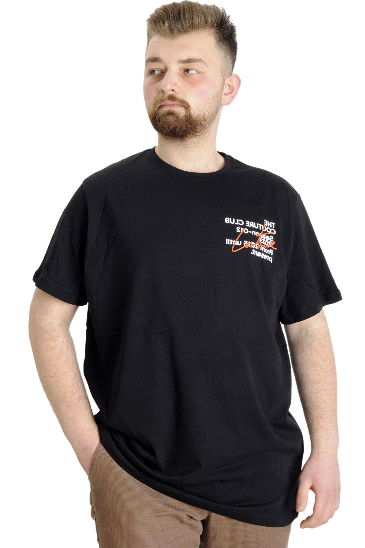 Mode XL Büyük Beden Erkek T-shirt CULTURE 23146 Siyah