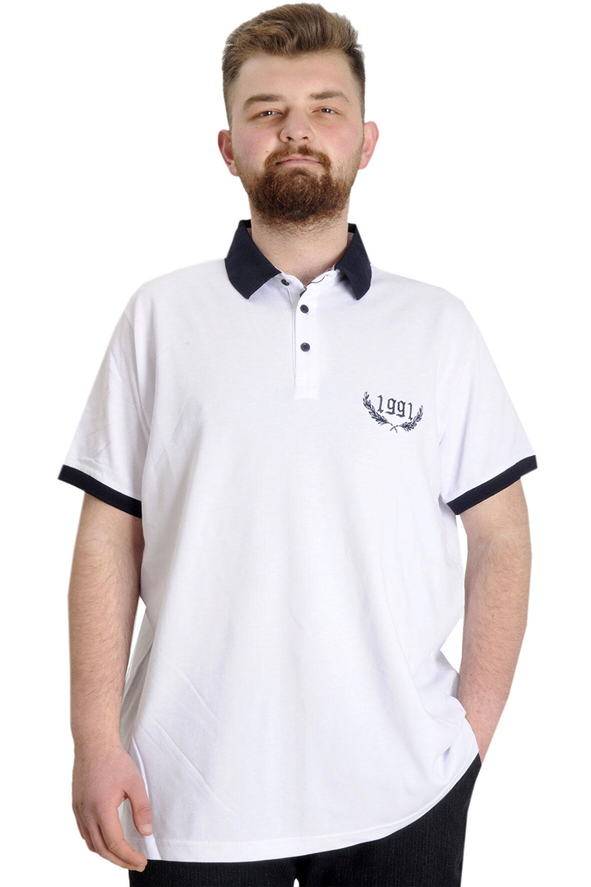 Mode XL Büyük Beden Erkek Polo T-shirt 1991 23341 Beyaz