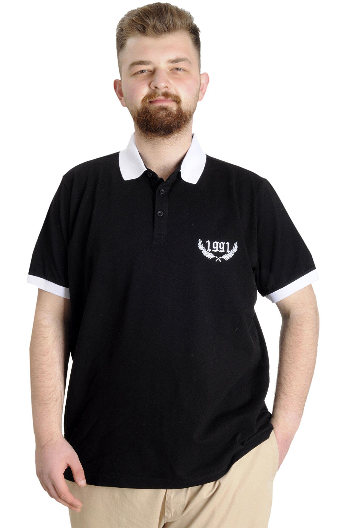 Mode XL Büyük Beden Erkek Polo T-shirt 1991 23341 Siyah