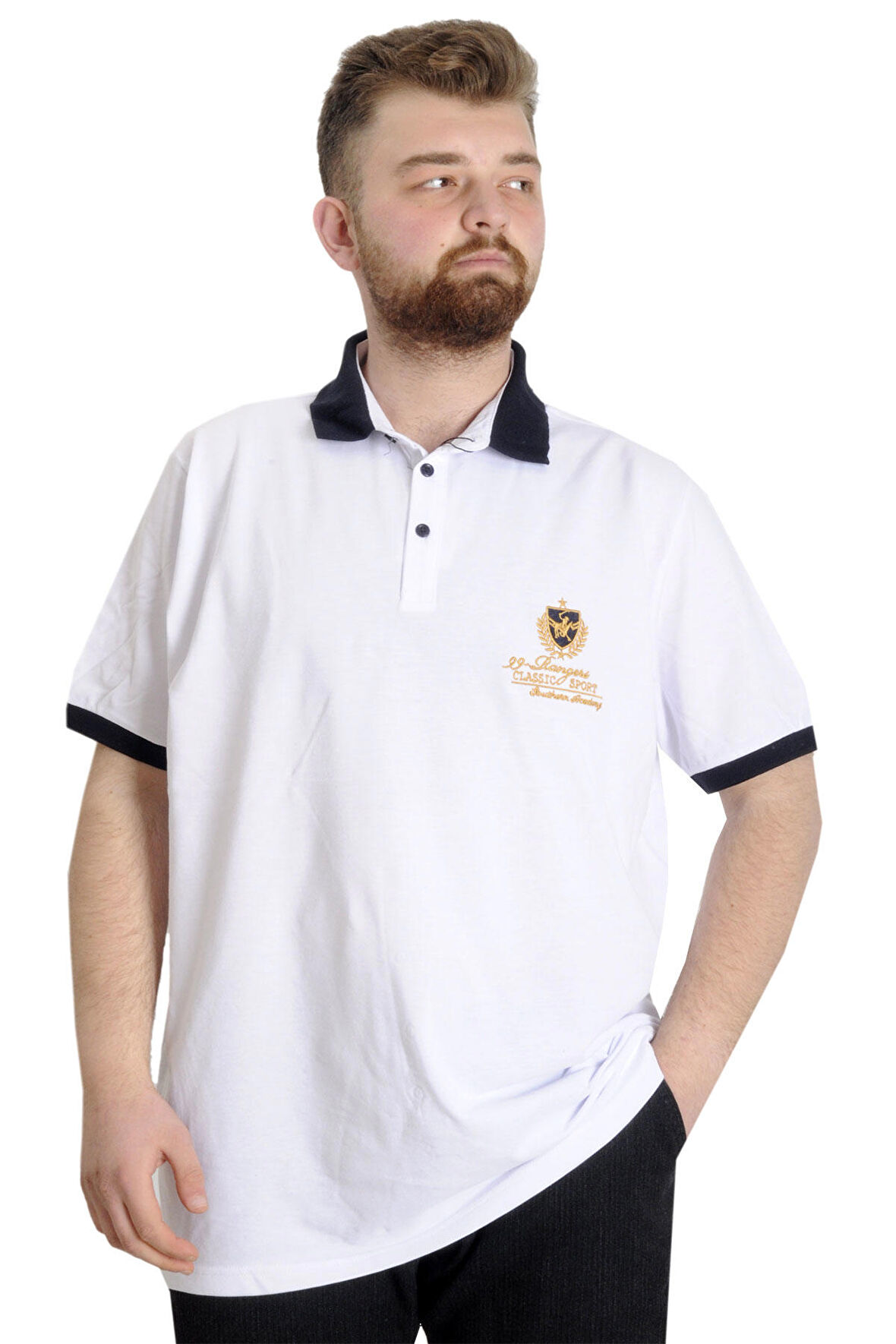 Mode XL Büyük Beden Erkek Polo T-shirt RANGERS 23342 Beyaz