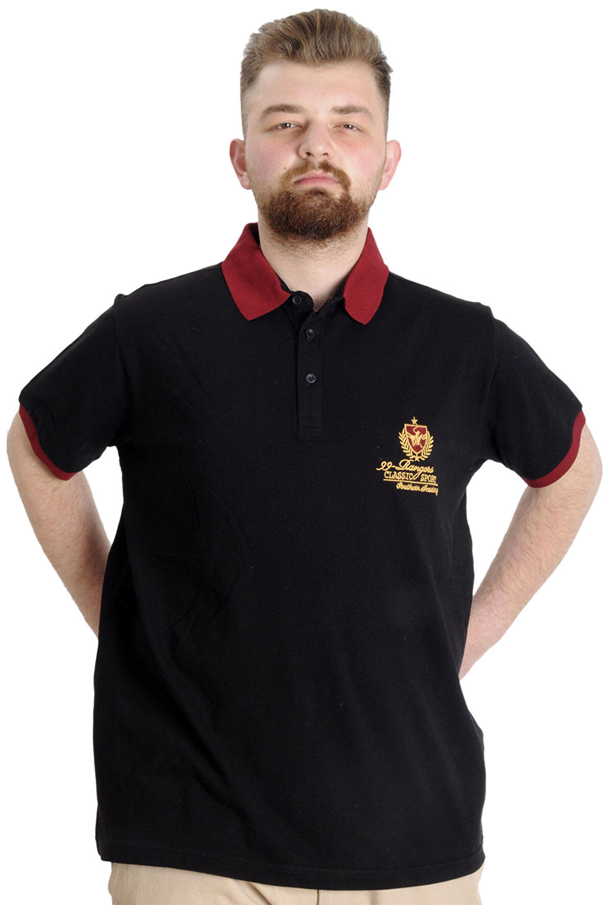 Mode XL Büyük Beden Erkek Polo T-shirt RANGERS 23342 Siyah