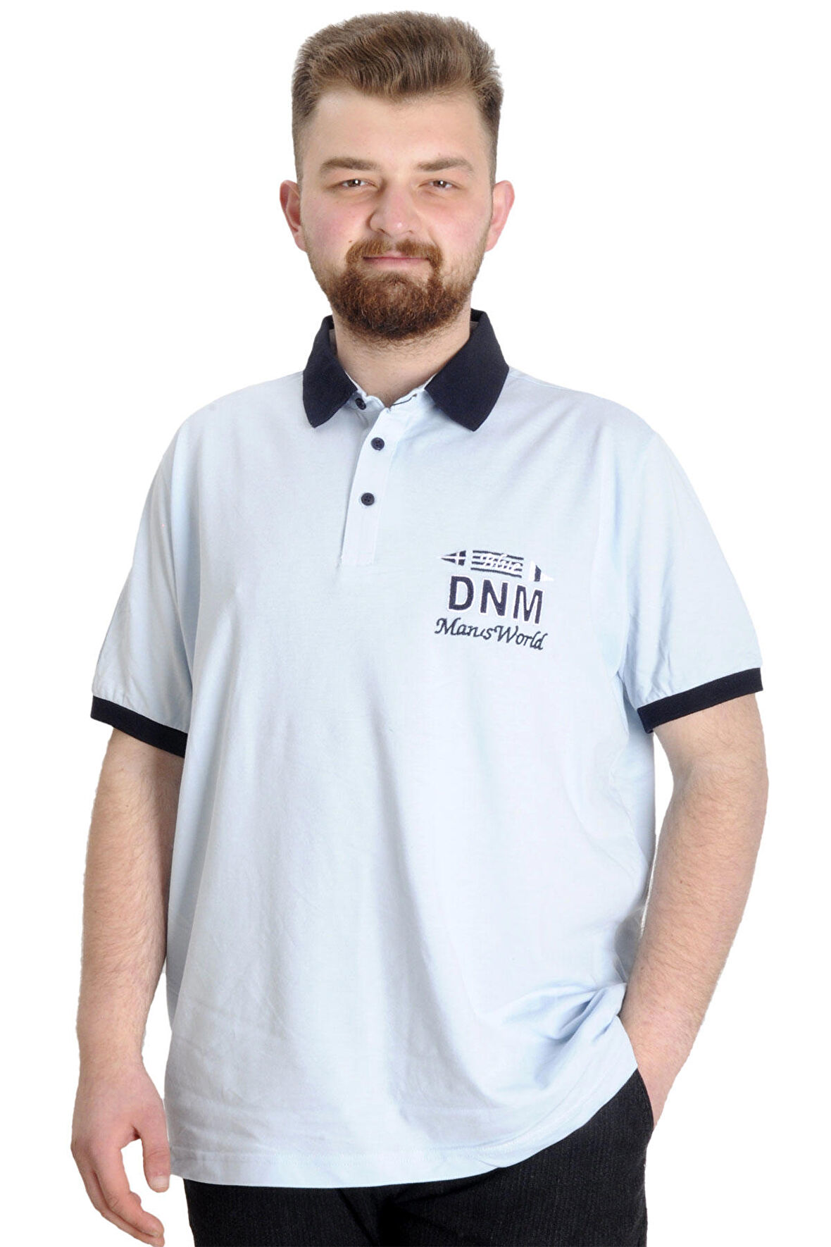 Mode XL Büyük Beden Erkek Polo T-shirt DNM 23343 Mavi