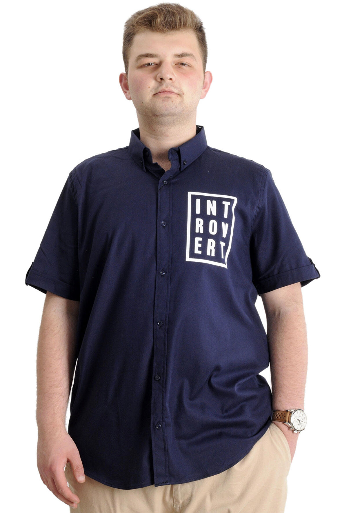 Mode XL Erkek Büyük Beden Gabardin Gömlek INTROVERT 23304 Lacivert