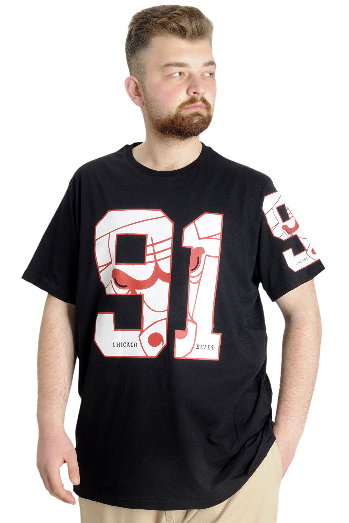 Mode XL Büyük Beden Erkek T-shirt 91 23153 Siyah