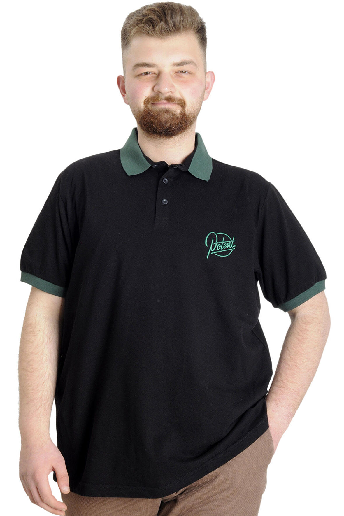 Mode XL Büyük Beden Erkek T-shirt Polo POTENT 23348 Siyah