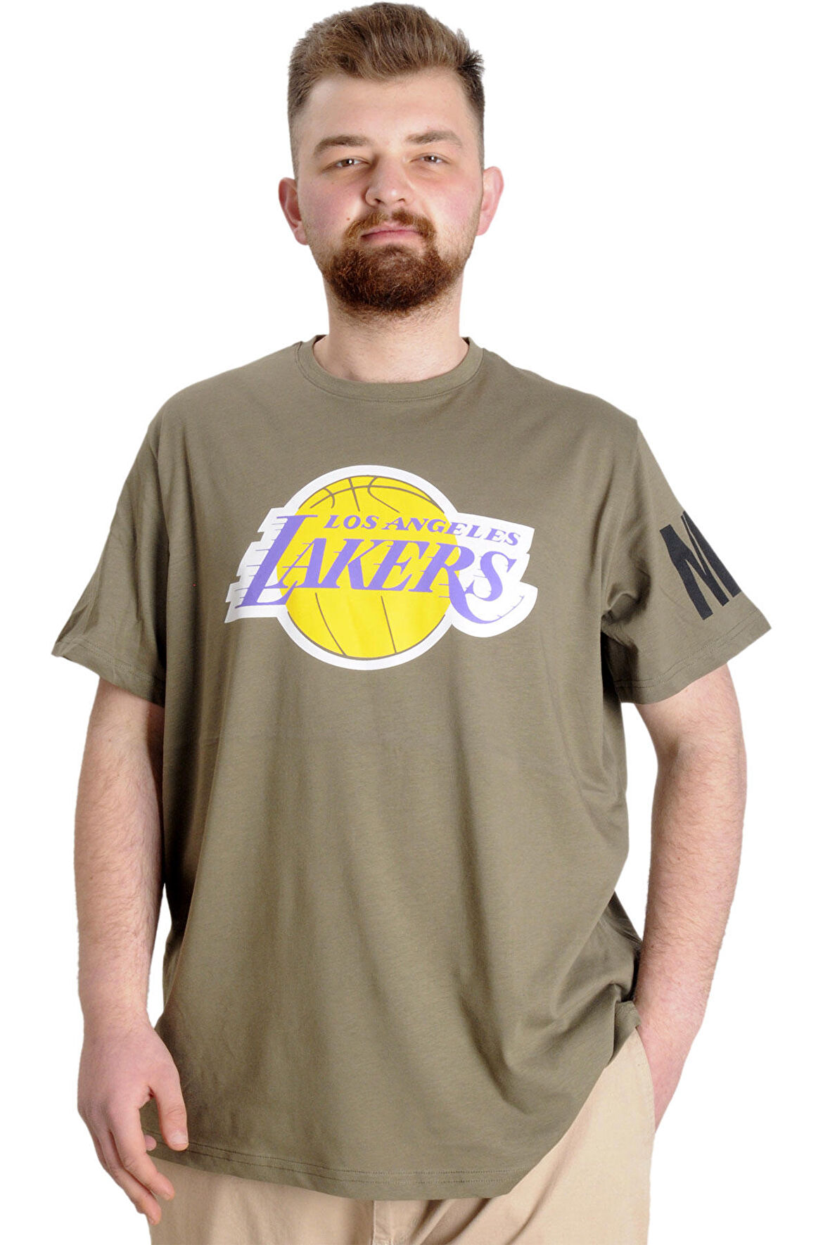 Mode XL Büyük Beden Erkek Baskılı T-shirt 23156 Haki