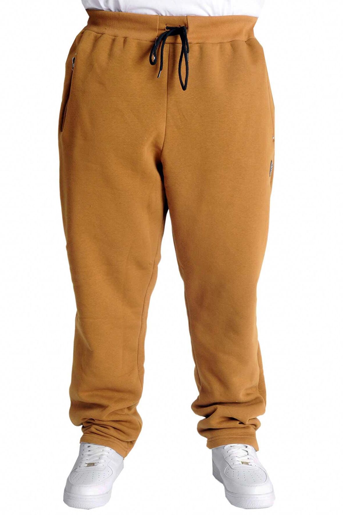 Mode XL Büyük Beden Erkek 3 İplik Eşofman Altı Fermuarlı Düz Paça 22507 Camel