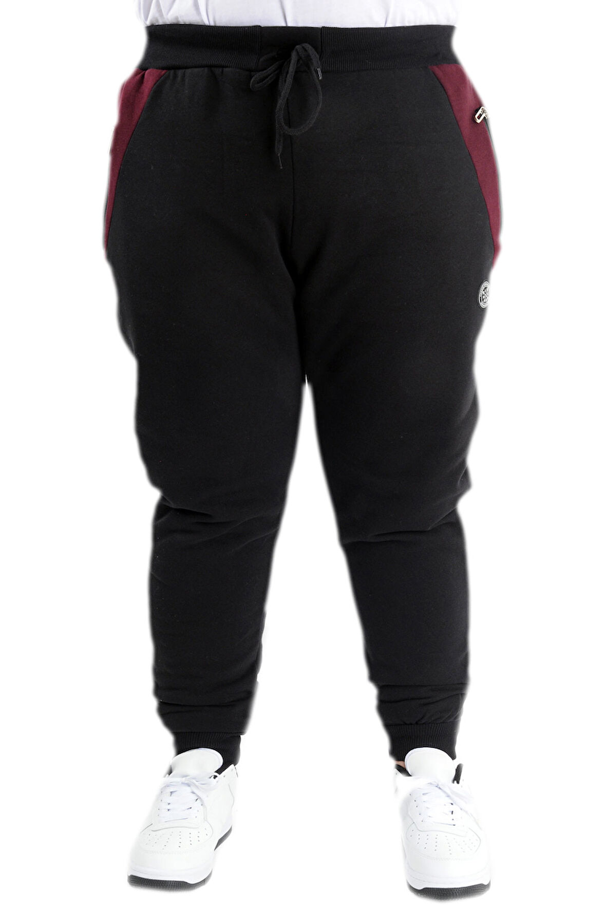 Mode XL Büyük Beden Erkek Garnili Eşofman Altı 3 İplik 23519 Siyah-Mürdüm