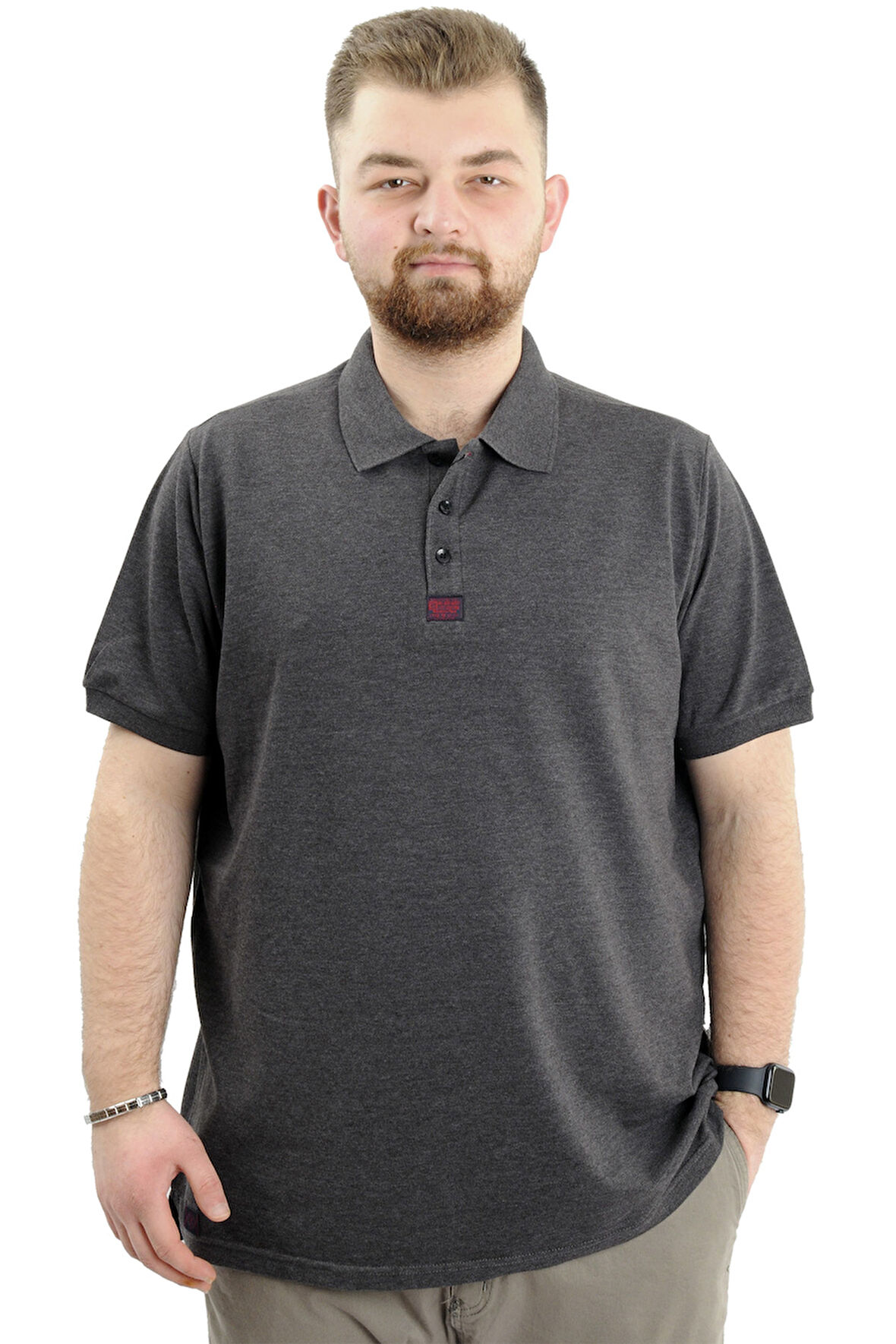Mode XL Büyük Beden Erkek T-Shirt Polo Yaka Klasik U24328 Antrasit