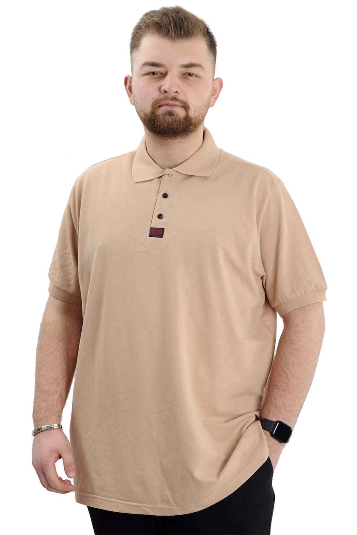 Mode XL Büyük Beden Erkek T-Shirt Polo Yaka Klasik U24328 Bej