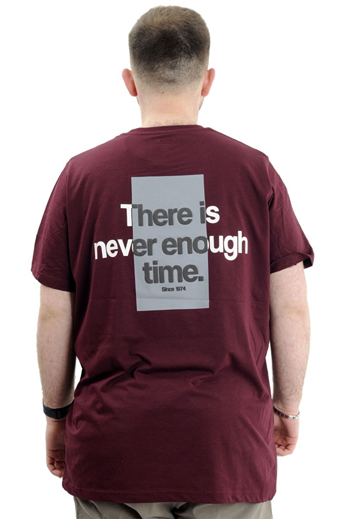 Mode XL Büyük Beden Baskılı Erkek T-Shirt Bisiklet Yaka TIME U24036 Mürdüm