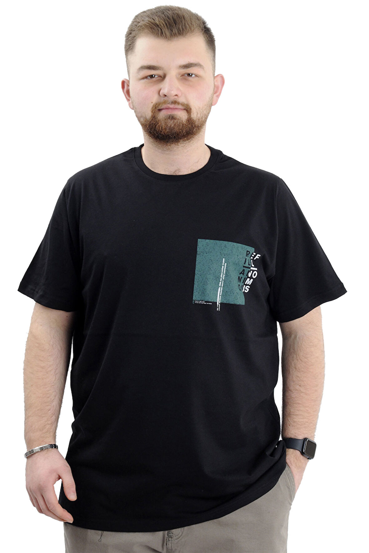 Mode XL Büyük Beden Baskılı Bisiklet Yaka Erkek Tişört REFILL U24044 Siyah