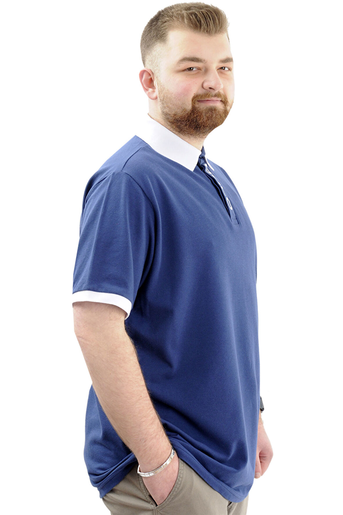 Mode XL Erkek Büyük Beden Baskılı Polo Yaka Tişört POLO U24335 İndigo