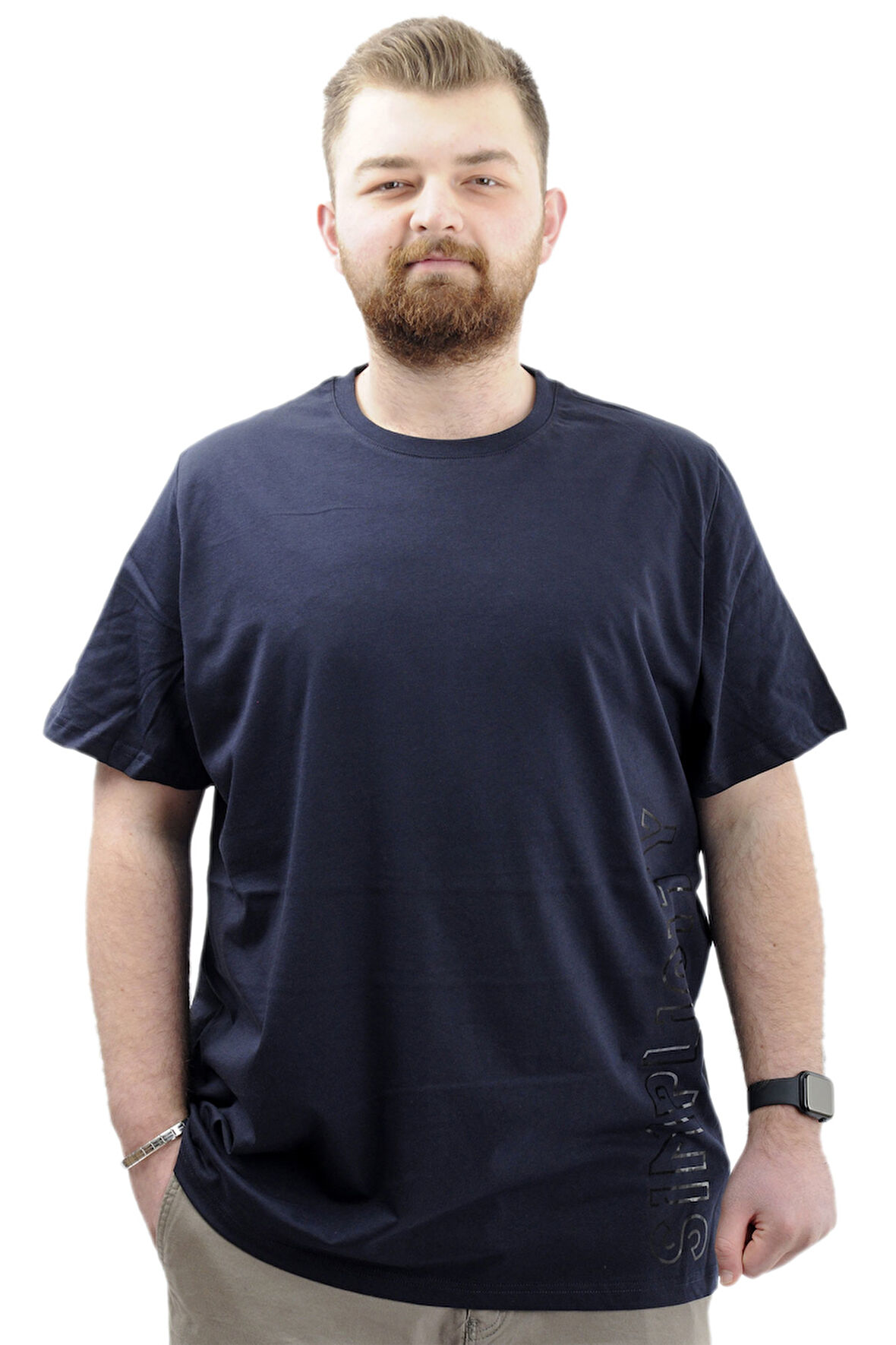 Mode XL Büyük Beden Baskılı Erkek T-Shirt Bisiklet Yaka SIMPLICITY U24046 Lacivert