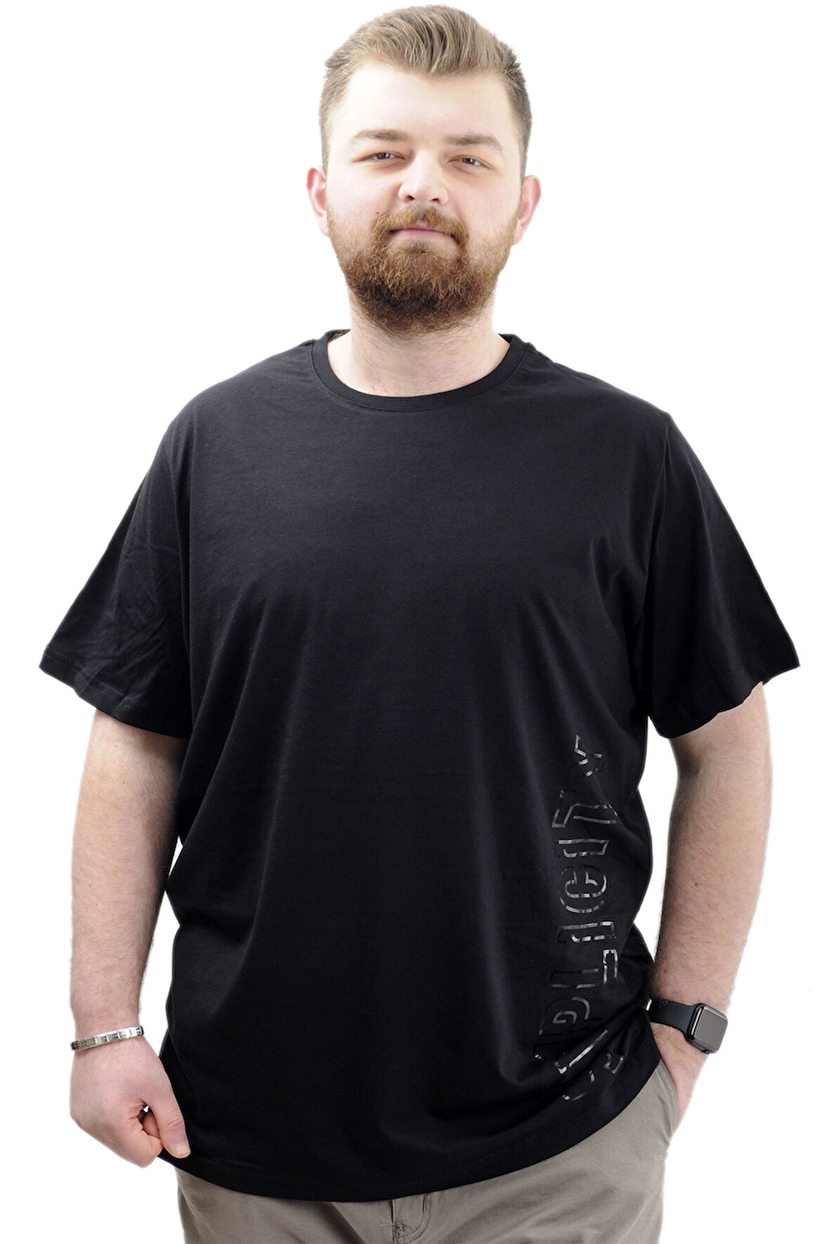 Mode XL Büyük Beden Baskılı Erkek T-Shirt Bisiklet Yaka SIMPLICITY U24046 Siyah