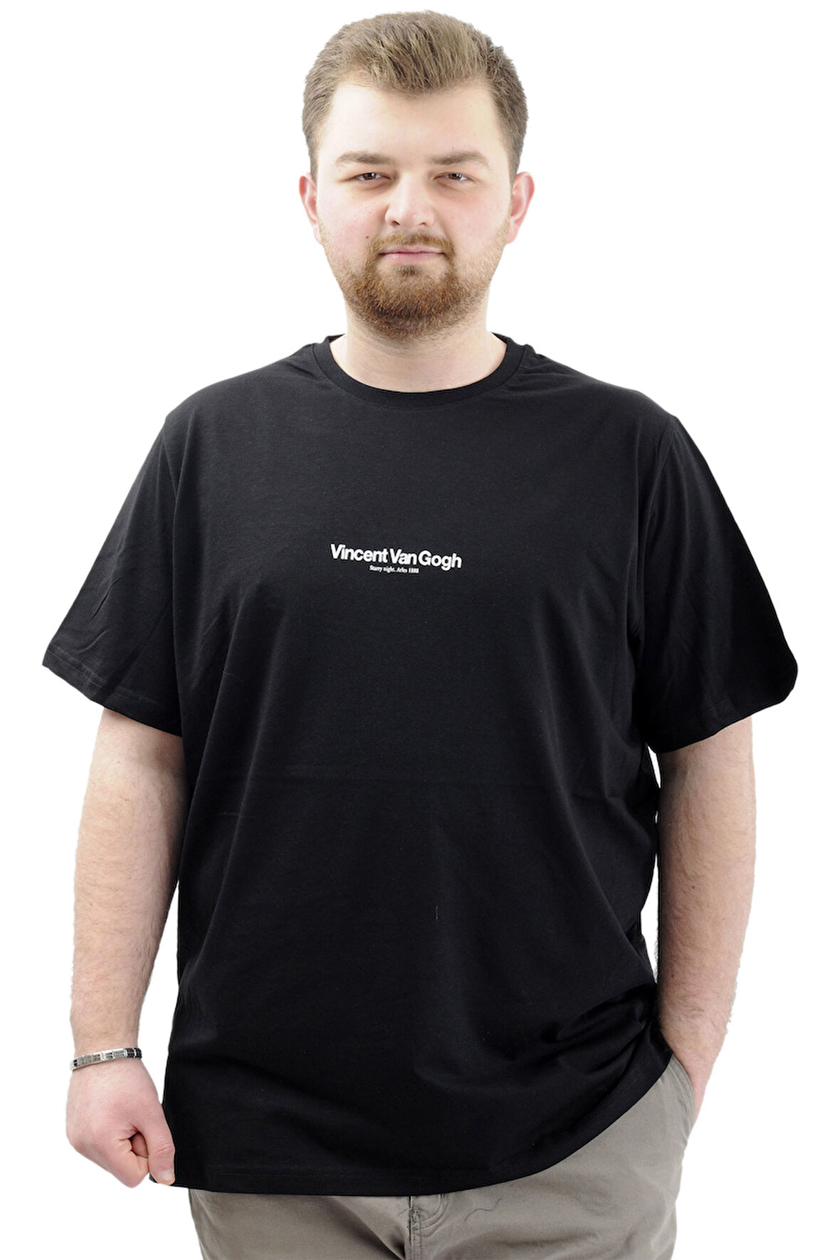 Mode XL Büyük Beden Baskılı Erkek T-Shirt Bisiklet Yaka VAN GOGH U24040 Siyah